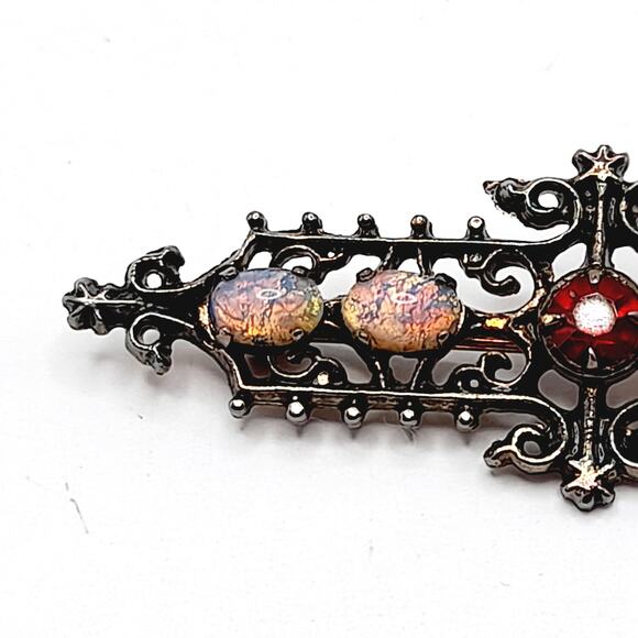 Vintage Sarah Coventry Pin, Victorian Style Brooch, Dragon's Breath Cabs, Silver - Picture 4 of 11